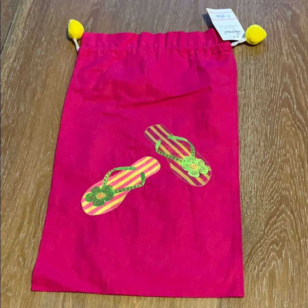 Drawstring Shoe Travel Bag Hot Pink with Sandal Design